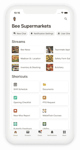 Home screenshot of Beekeeper app on mobile